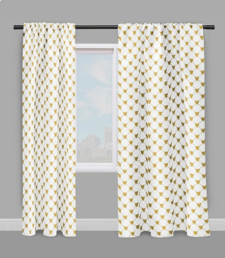 Tissu au mètre rideau coussin couette motif cœur or doré sur mesure Heart print fabric