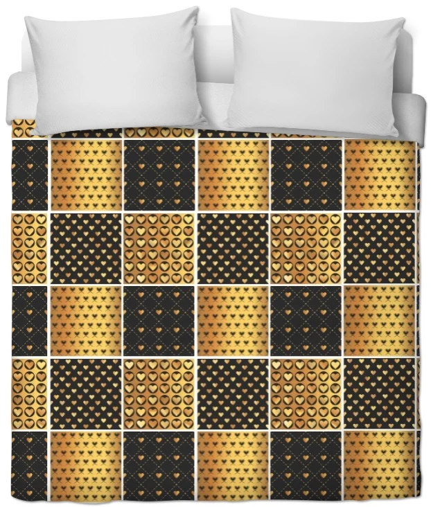Tissu ameublement mètre rideau coussin couette motif cœur or doré noir sur mesure