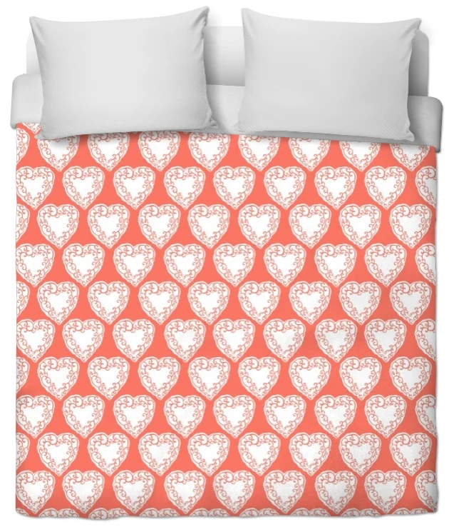 Tissus enfant ameublement mètre orange sur mesure rideau coussin couette motif cœur