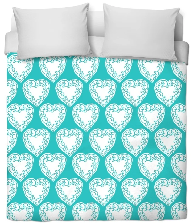 Tissu au mètre ameublement bleu turquoise imprimé motif cœur rideau coussin couette