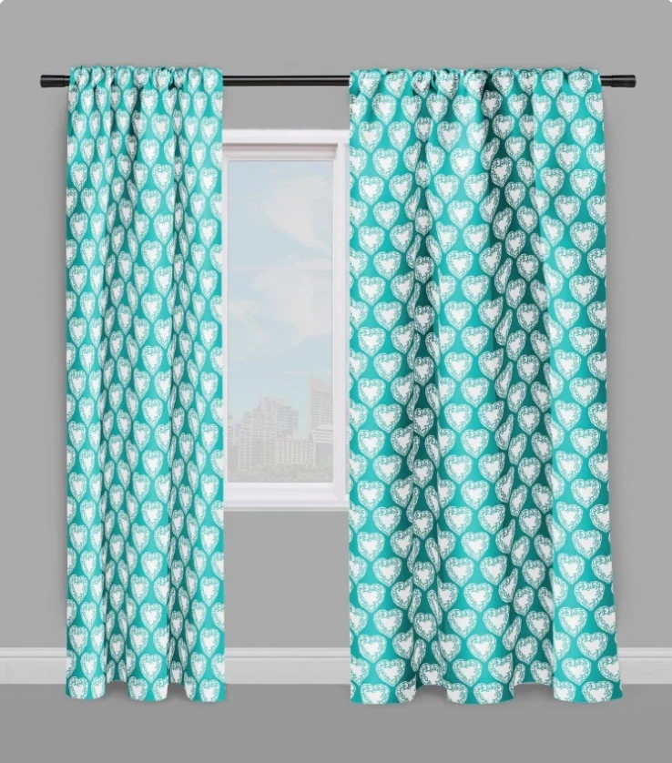 Tissu au mètre ameublement bleu turquoise imprimé motif cœur rideau coussin couette