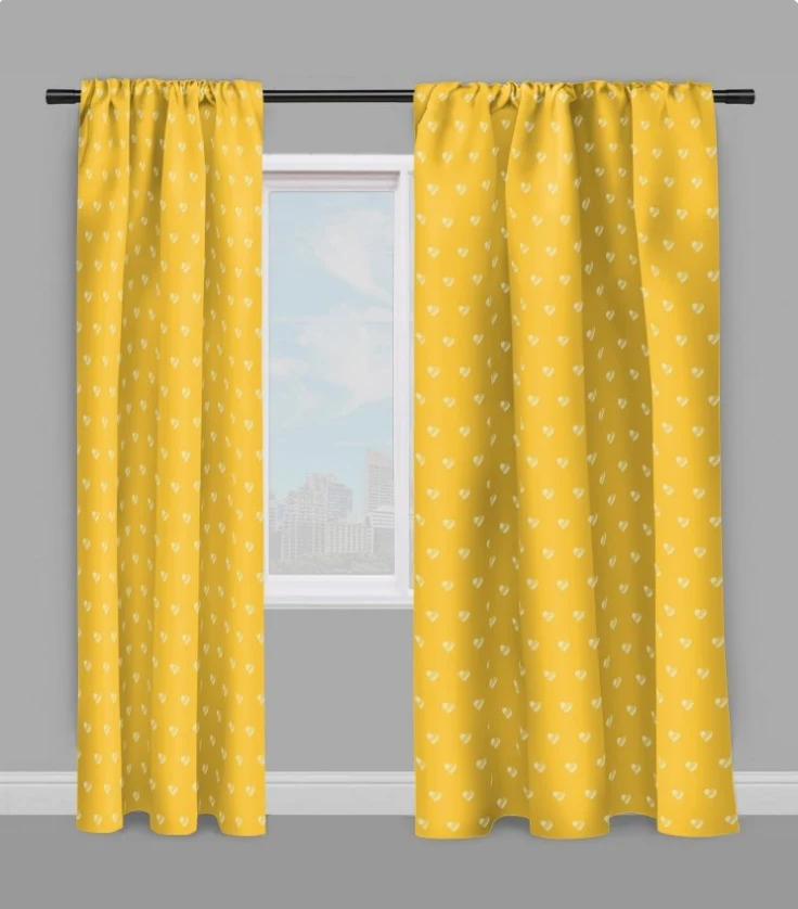 Imprimé Motif cœur jaune tissu au mètre déco enfant ameublement rideau couette