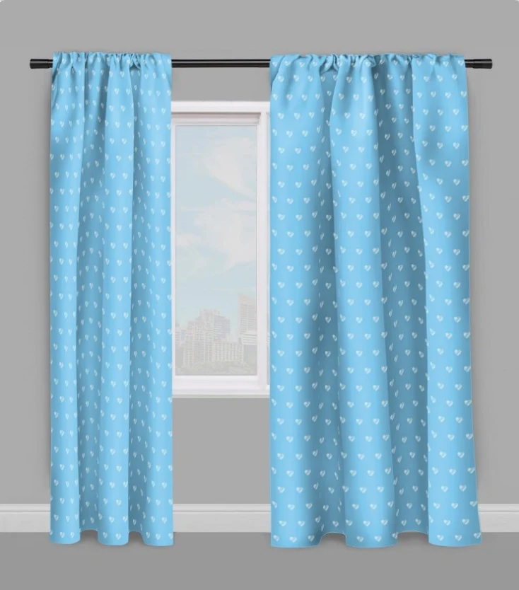 Imprimé motif cœur blanc bleu tissu au mètre rideau couette chambre enfant bébé