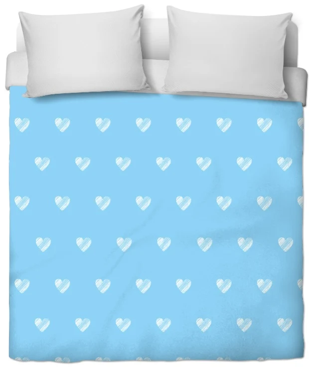 Imprimé motif cœur blanc bleu tissu au mètre rideau couette chambre enfant bébé