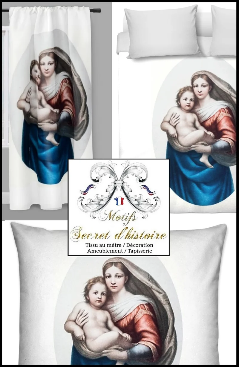 Tissu ameublement au mètre Art liturgique motif Vierge Marie église rideau voilage déco