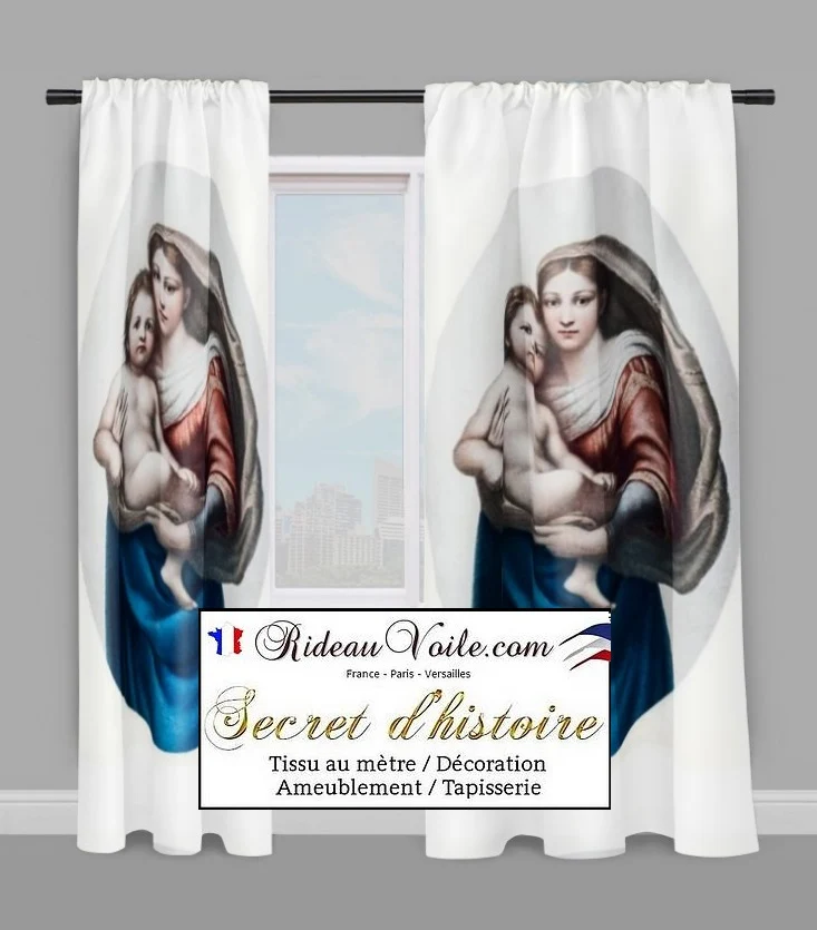 Tissu ameublement au mètre Art liturgique motif Vierge Marie église rideau voilage déco