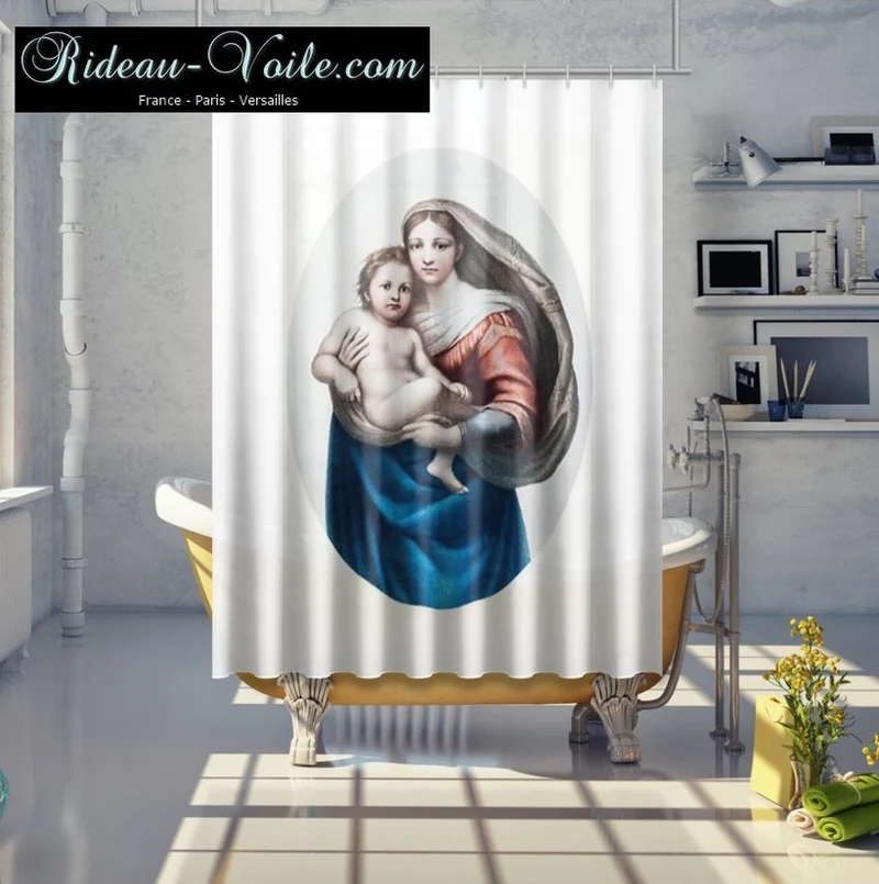 Tissu ameublement au mètre Art liturgique motif Vierge Marie église rideau voilage déco