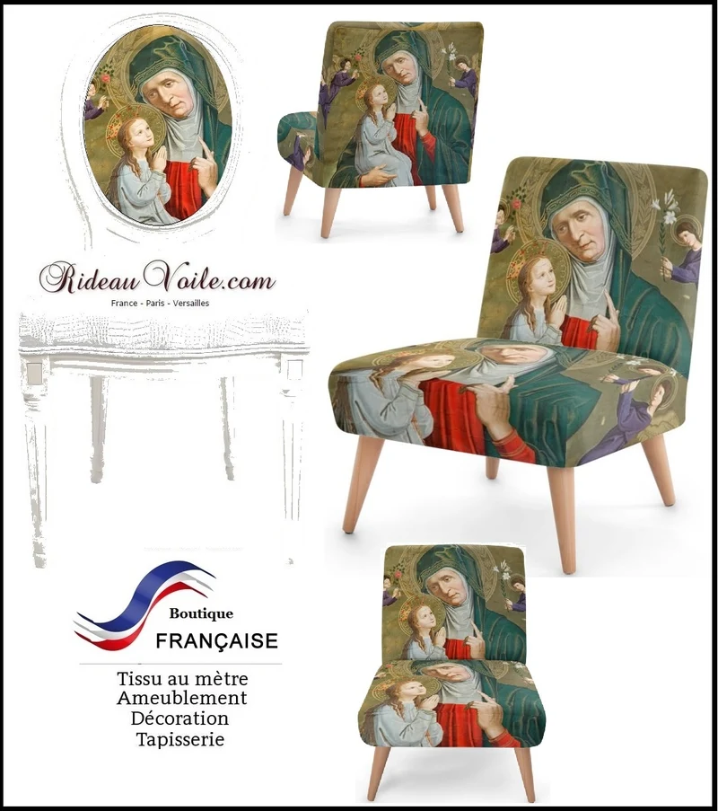 Motif tissu au mètre Art peinture motif religieux fresque église rideau coussin couette