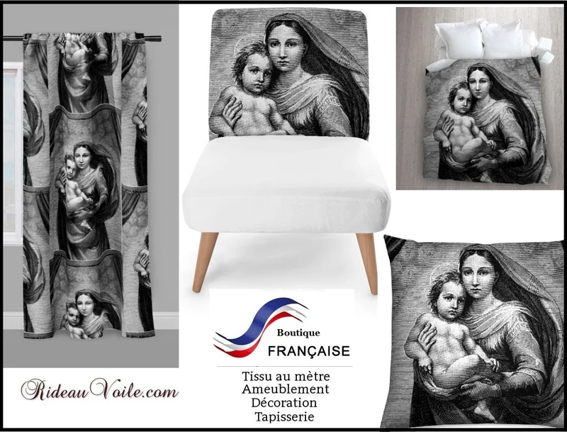Tissu au mètre motif La Vierge Marie La Madone Eglise Madonna rideau coussin couette