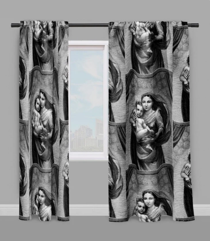 Tissu au mètre motif La Vierge Marie La Madone Eglise Madonna rideau coussin couette