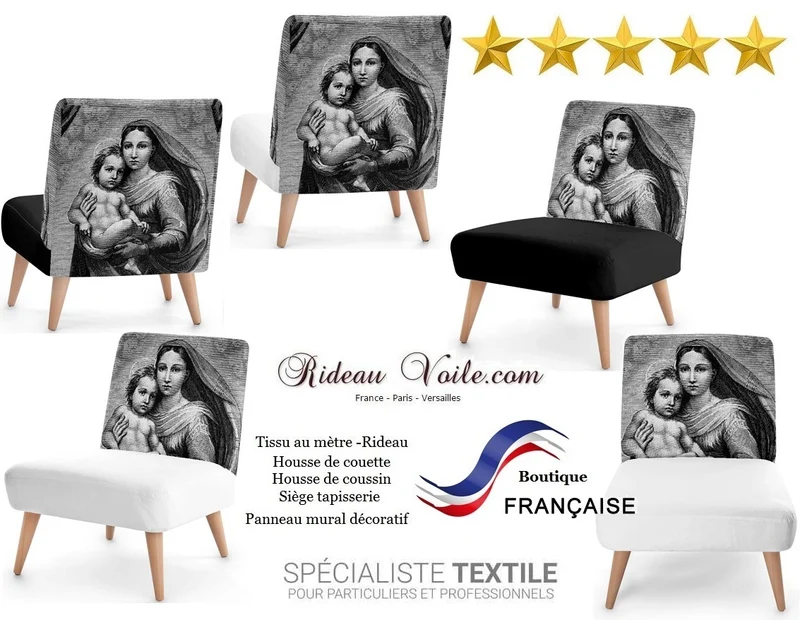 Tissu au mètre motif La Vierge Marie La Madone Eglise Madonna rideau coussin couette