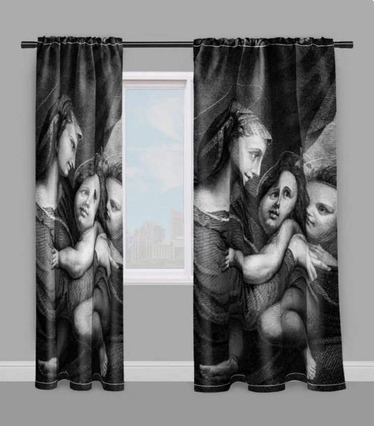 Tissu au mètre motif La Vierge Marie La Madone Eglise rideau