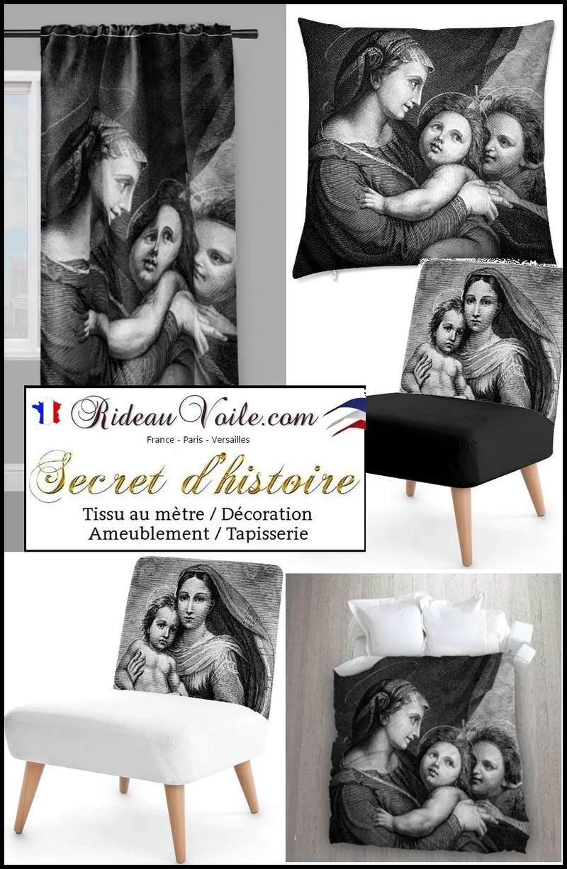 Tissu au mètre rideau coussin couette motif La Vierge Marie La Madone