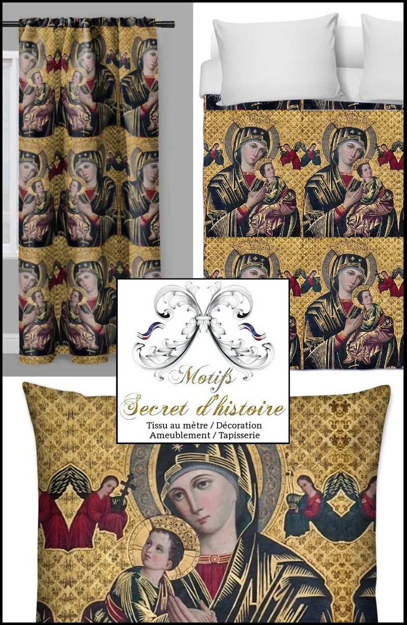 Tissu ameublement liturgique au mètre rideau couette Vierge Marie Madone Eglise