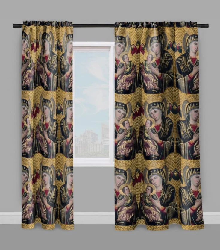 Tissu ameublement liturgique au mètre rideau couette Vierge Marie Madone Eglise