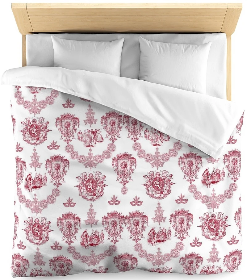 Toile de Jouy tissu au mètre décoration rouge Empire ameublement rideau couette
