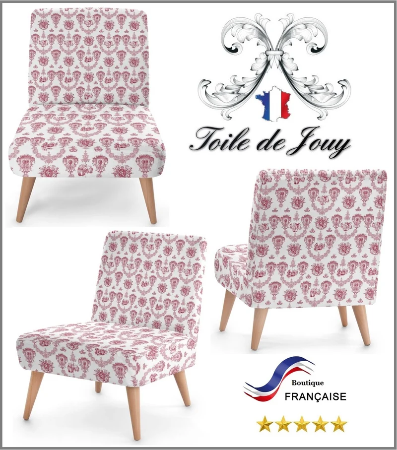 Toile de Jouy tissu au mètre décoration rouge Empire ameublement rideau couette