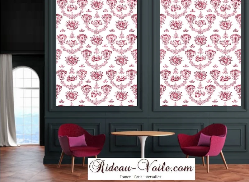 Toile de Jouy tissu au mètre décoration rouge Empire ameublement rideau couette
