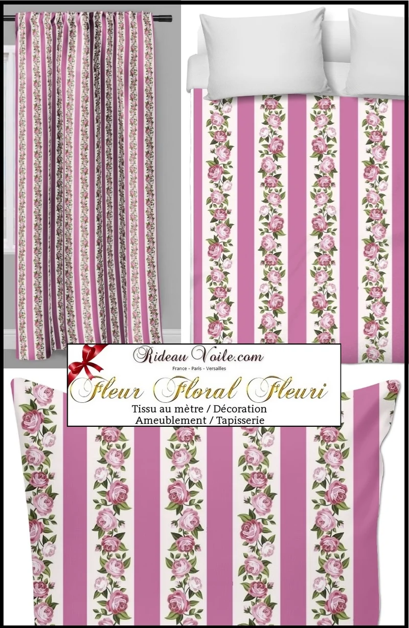 Lignes rayés rayures Roses fleuri tissu au mètre Baroque rideau voilage couette fleur