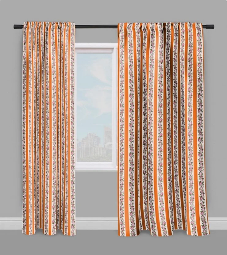 Tissu ameublement mètre rideau fleur de Roses tapisserie rayé orange motifs fleuris