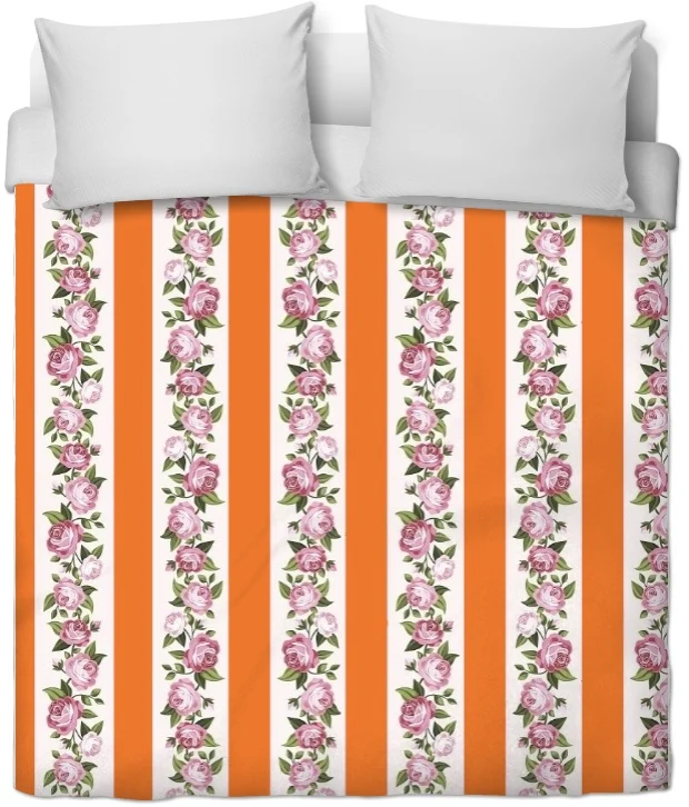Tissu ameublement rayés rayures orange fleuris mètre rideau fleurs tapisserie siège