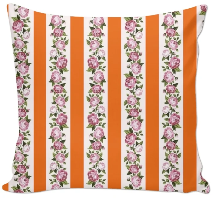 Tissu ameublement rayés rayures orange fleuris mètre rideau fleurs tapisserie siège