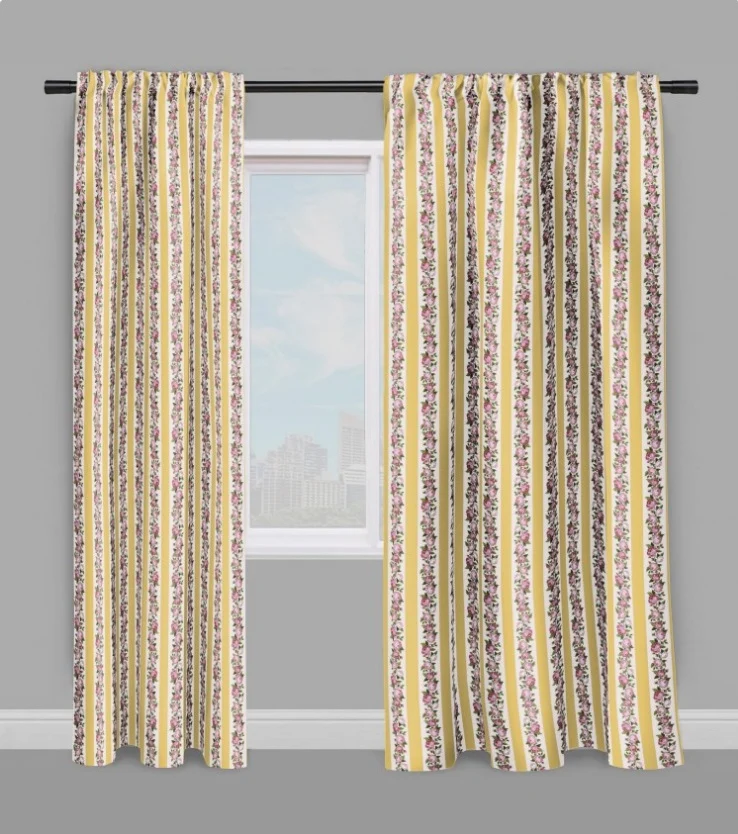 Tissu rayé jaune motifs fleuris mètre rideau fleur Roses Dekostoffe Blumen Barock