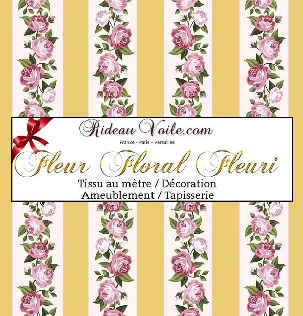 Tissu ameublement rayés jaune à motif fleurs mètre rideau couette rideau voilage