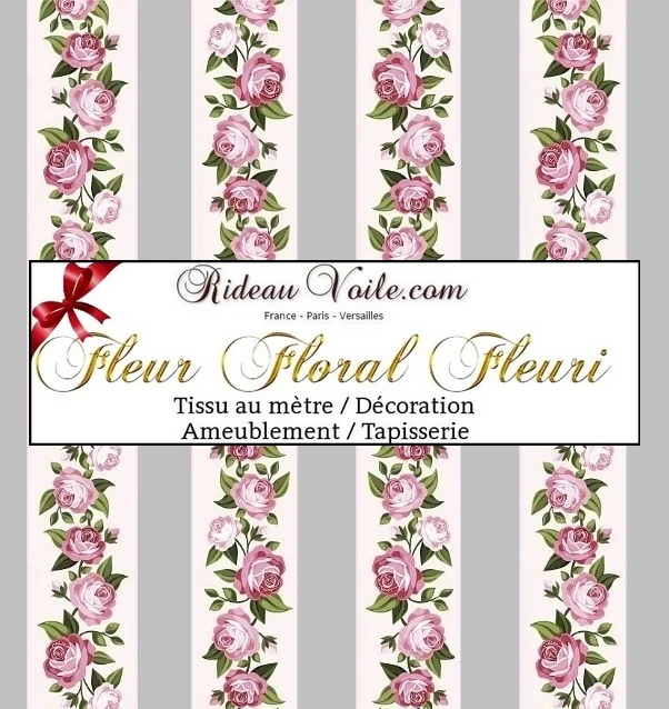 Tissus ameublement gris rayé motif mètre rideau voilage fleurs occultant ignifugé