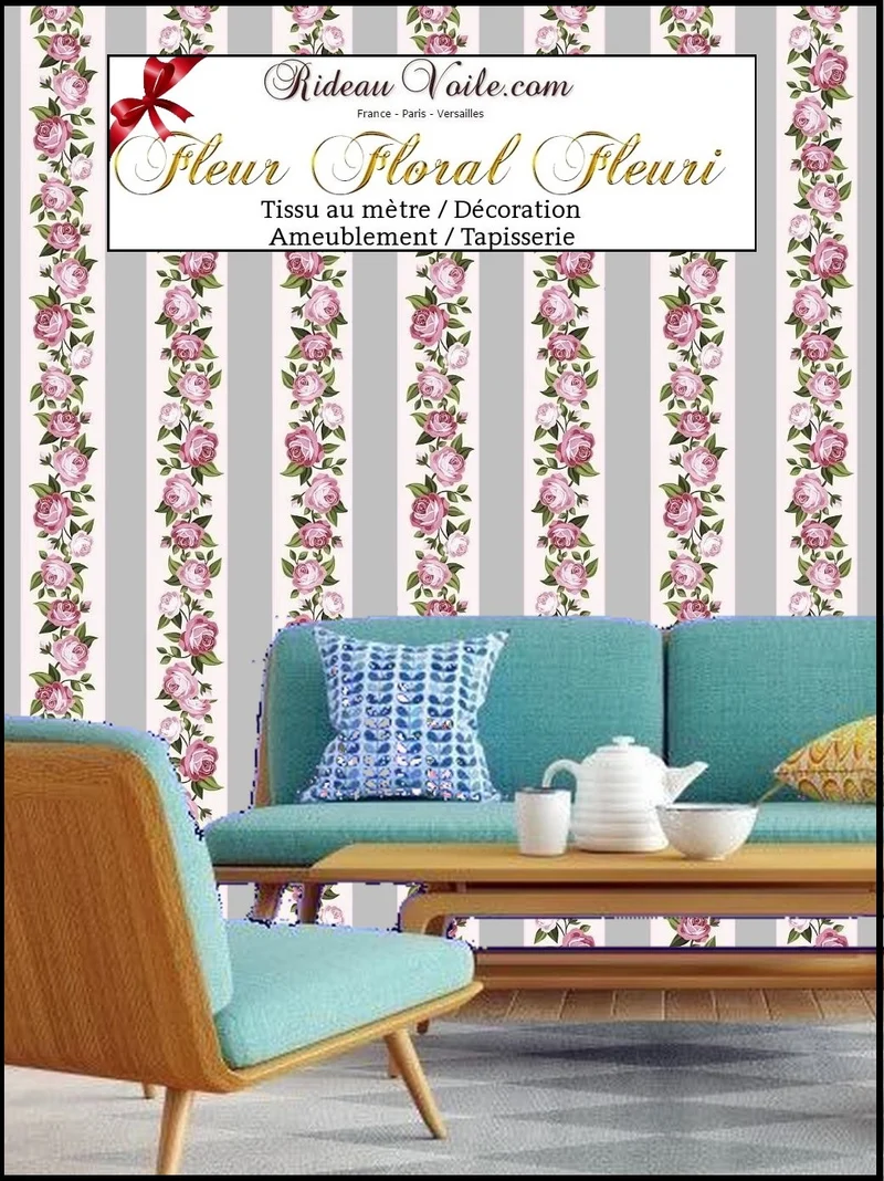 Tissu rayé mètre rideau fleur Roses blomster gardin og møbelstof tryk stof blomster