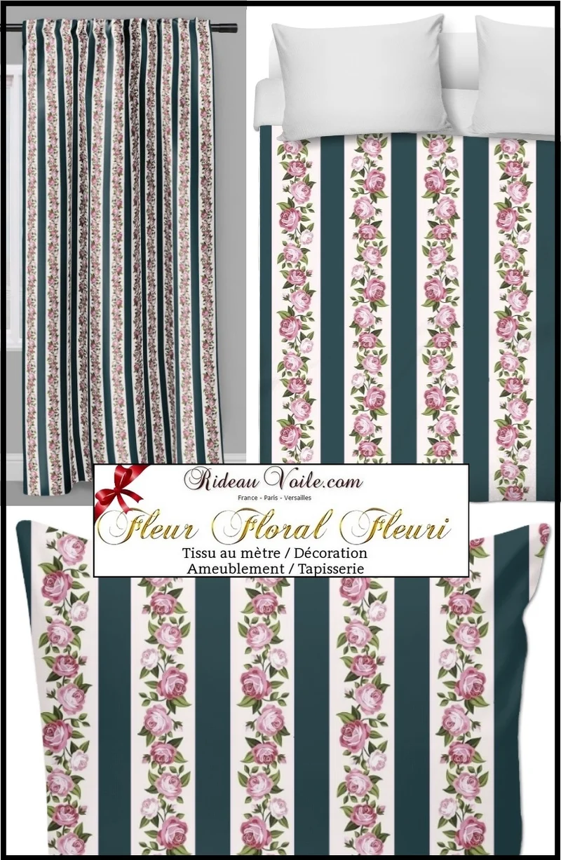 Tissus motifs graphique rayés rayures gris anthracite motif fleurs mètre rideau couette