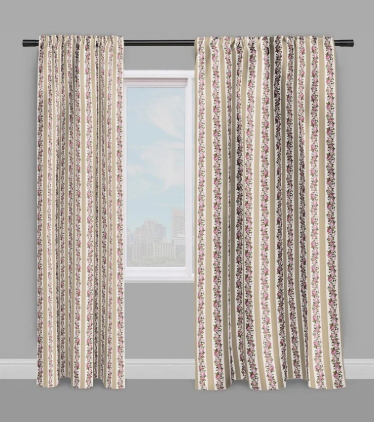 Lignes tissu rayé beige motif fleuri mètre rideau couette coussin guirlandes de Roses