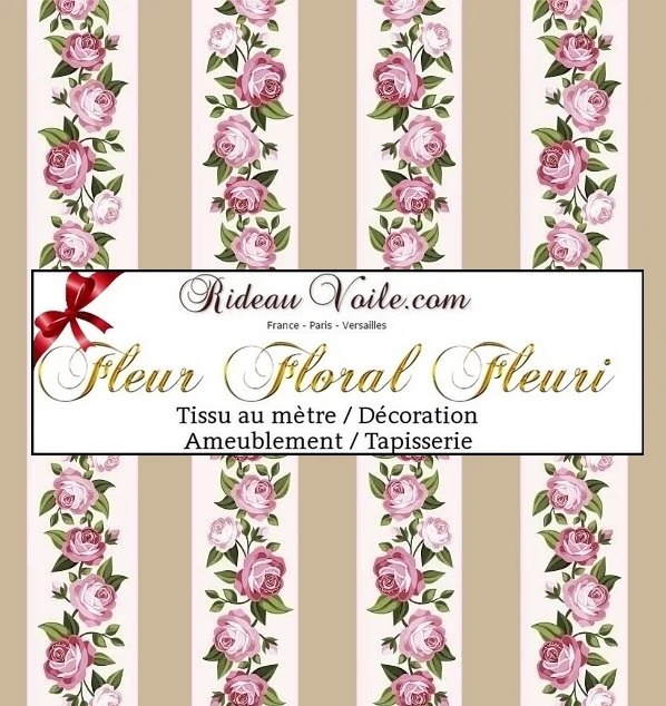 Lignes tissu rayé beige motif fleuri mètre rideau couette coussin guirlandes de Roses