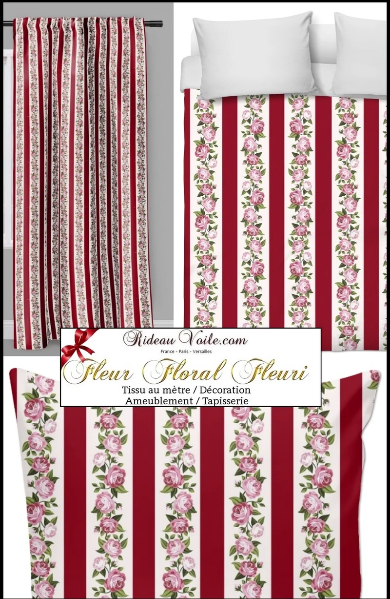 Boutique tissus ameublement lignes rayures verticales rayés fleurs mètre rideau voilage