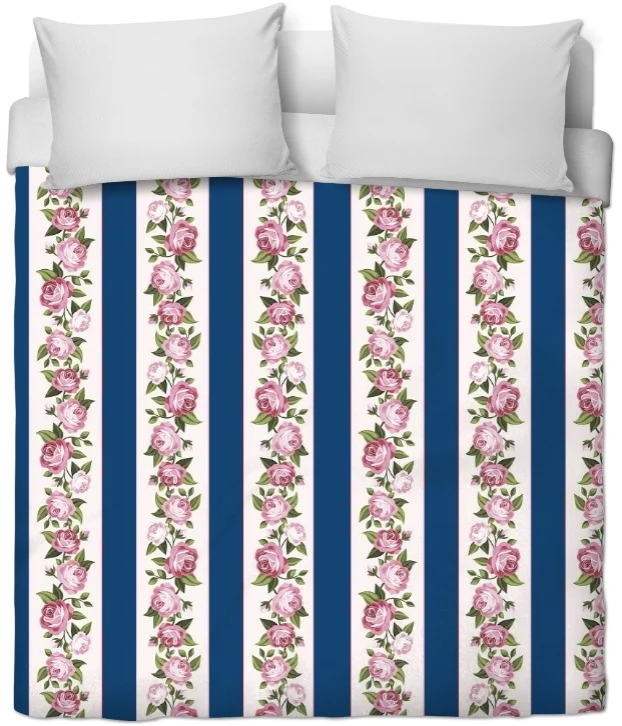 Tissu au mètre rideau couette ameublement rayés verticales rayures bleu fleur