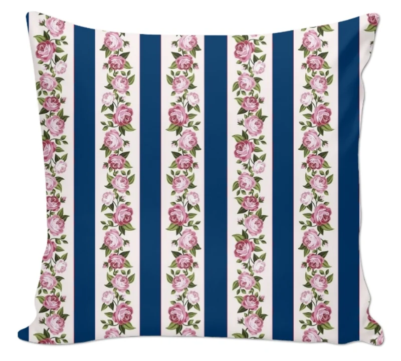 Tissu au mètre rideau couette ameublement rayés verticales rayures bleu fleur