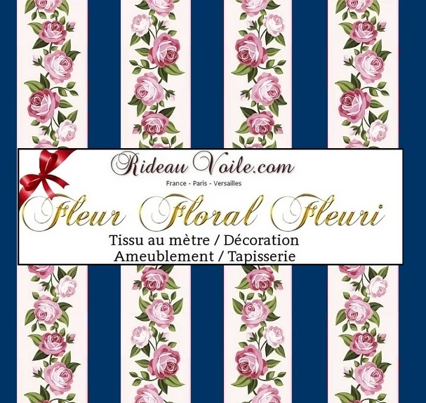 Tissu au mètre rideau couette ameublement rayés verticales rayures bleu fleur