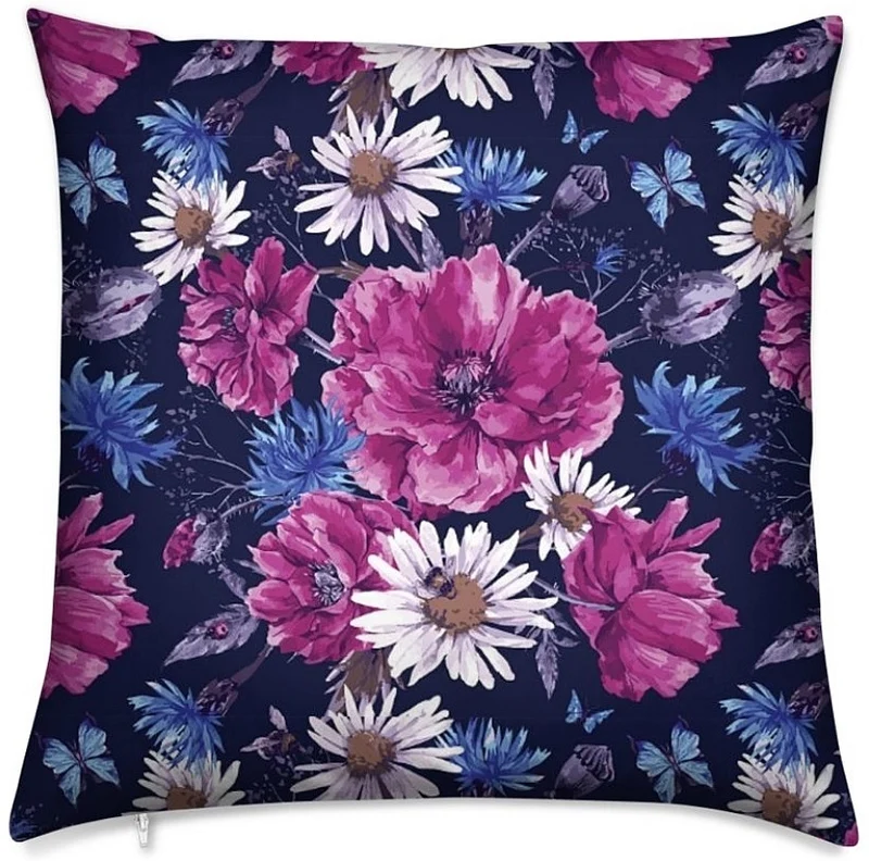 Tissu tapisserie ameublement fleurs mètre rideau voilage couette bleu violet lilas fushia