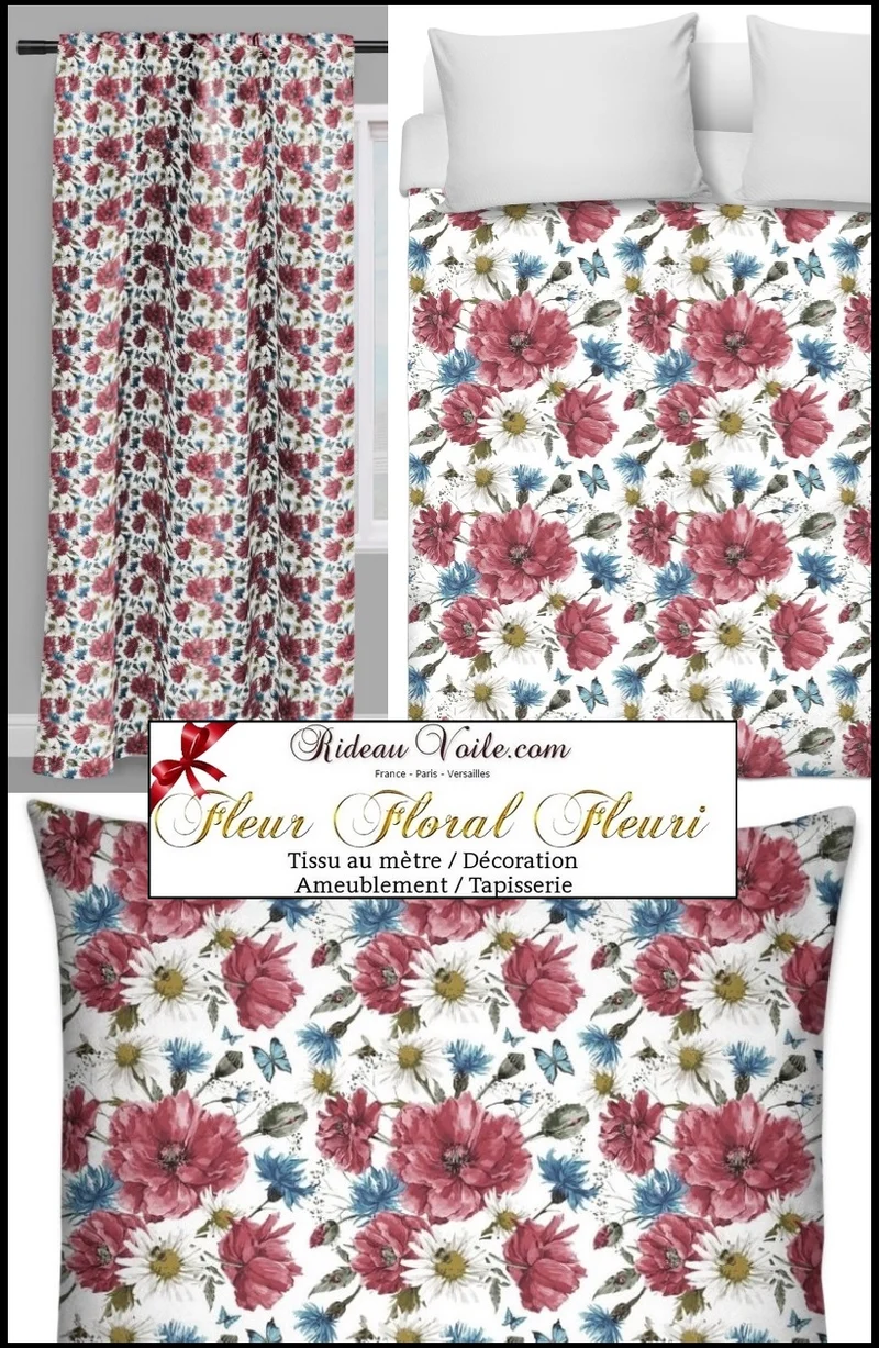 Tissu ameublement fleuri mètre boutique rideau couette tapisserie fleurs voilage
