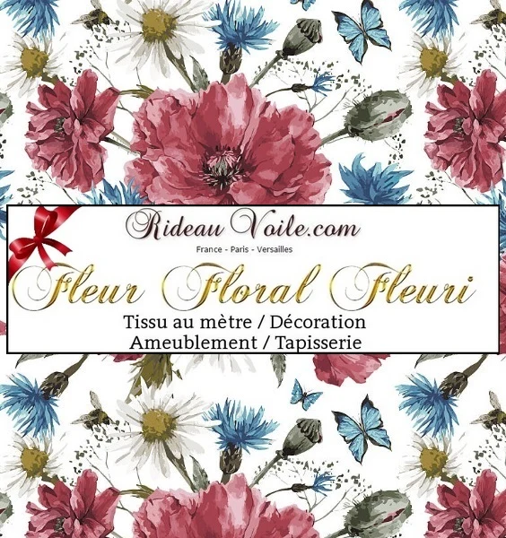 Tissu ameublement fleuri mètre boutique rideau couette tapisserie fleurs voilage