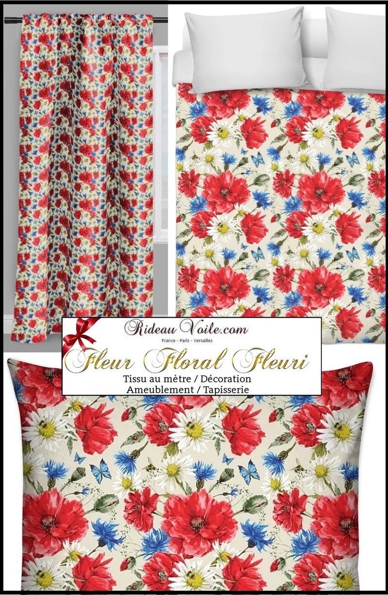 Tissu au mètre boutique rideau couette coussin motifs fleurs Fabrics flowers upholstery