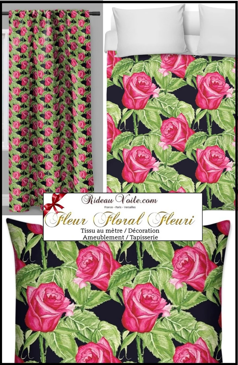Tissu fleuri au mètre rideau couette coussin motifs fleurs Roses blomster print gardin