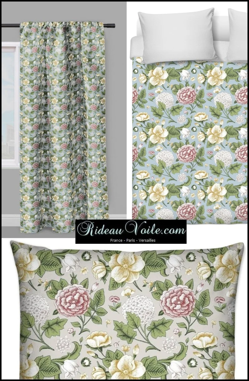 Boutique tissu au mètre ignifuge occultant motif fleurs floreali a metro mettraggio tenda