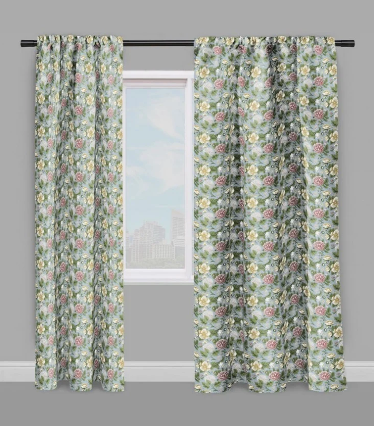 Boutique tissu au mètre ignifuge occultant motif fleurs floreali a metro mettraggio tenda