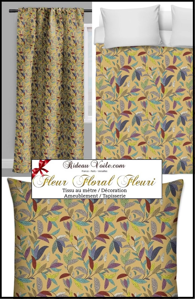 Tissu ameublement mètre motif feuilles fleurs couette coussin rideau tapisserie siège