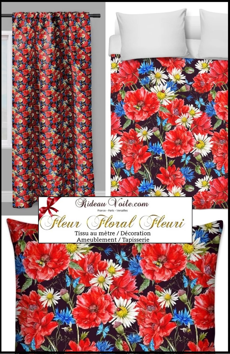 Tissu imprimé fleurs ameublement mètre rideau ignifugé occultant florales blomster