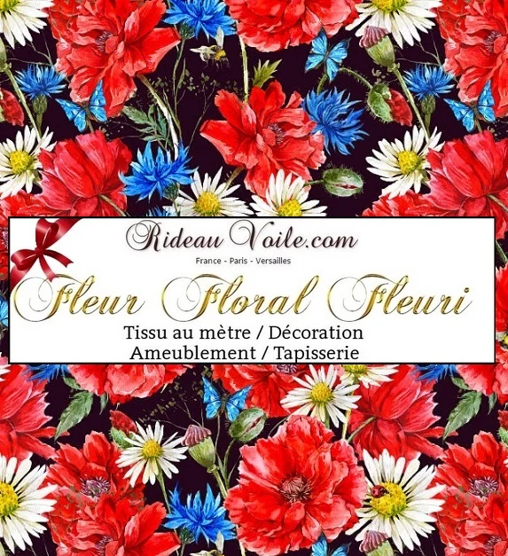 Tissu imprimé fleurs ameublement mètre rideau ignifugé occultant florales blomster