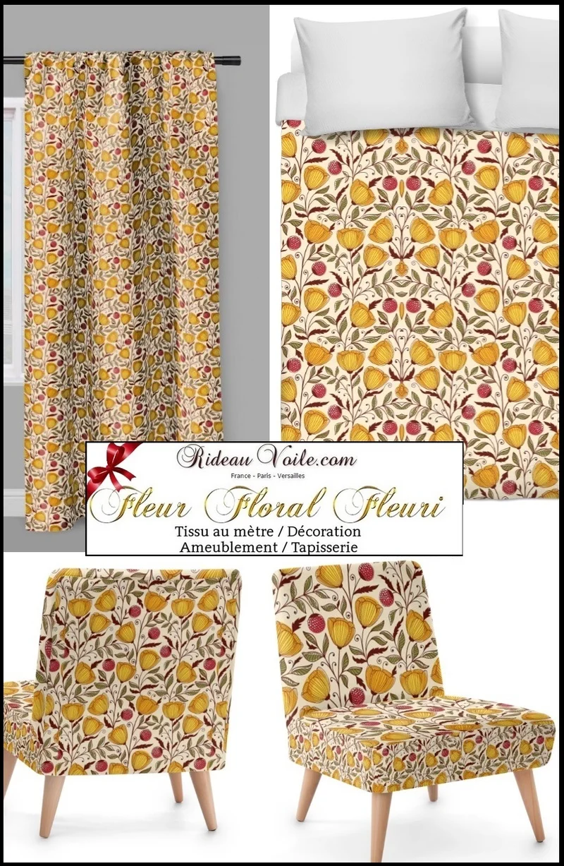 Tissu fleuri ameublement motif fleur mètre rideau フラワーモチーフのプリント生地