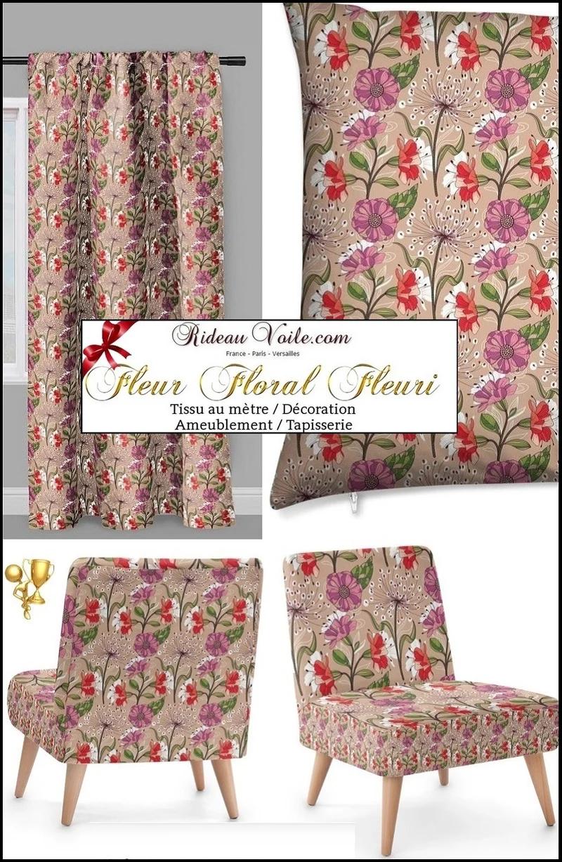 Tissu ameublement mètre rideau voilage couette fleur bloemmotief meter gordijn print