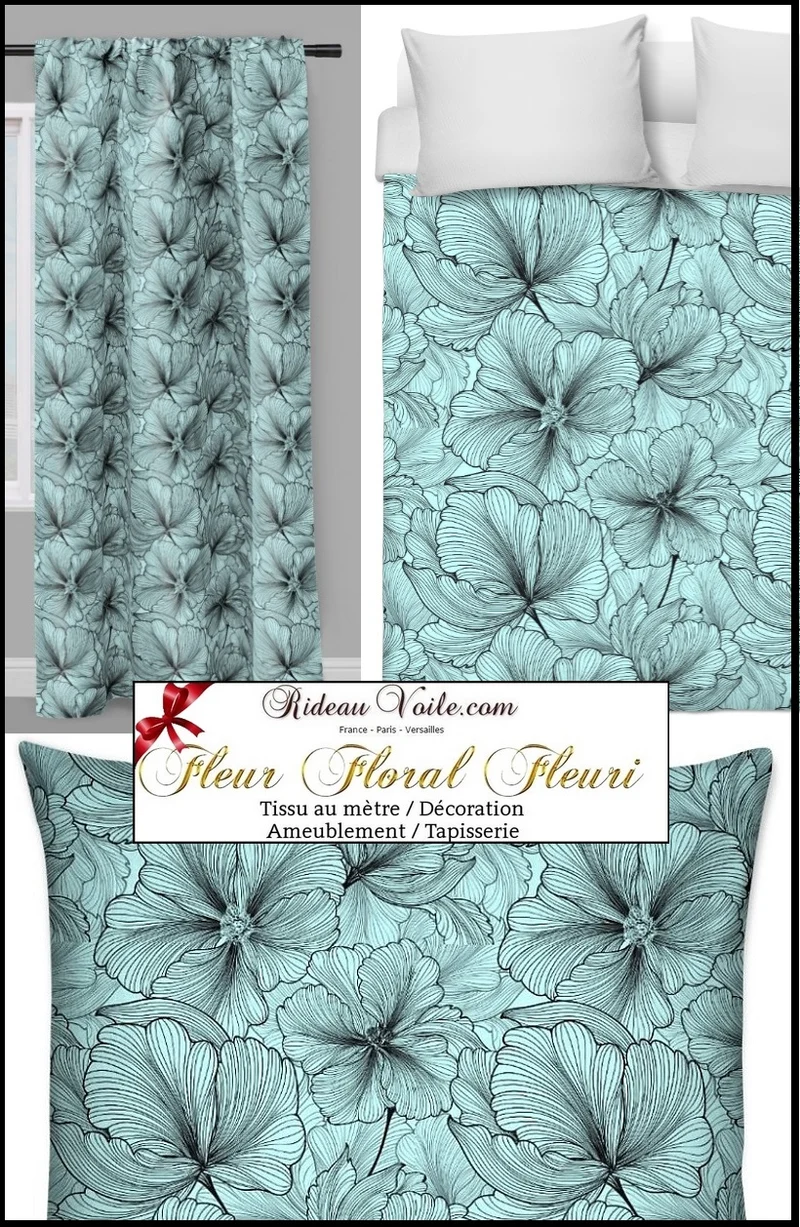 Tissu mètre rideau couette siège turquoise larges fleurs Tela cortina estampado flores